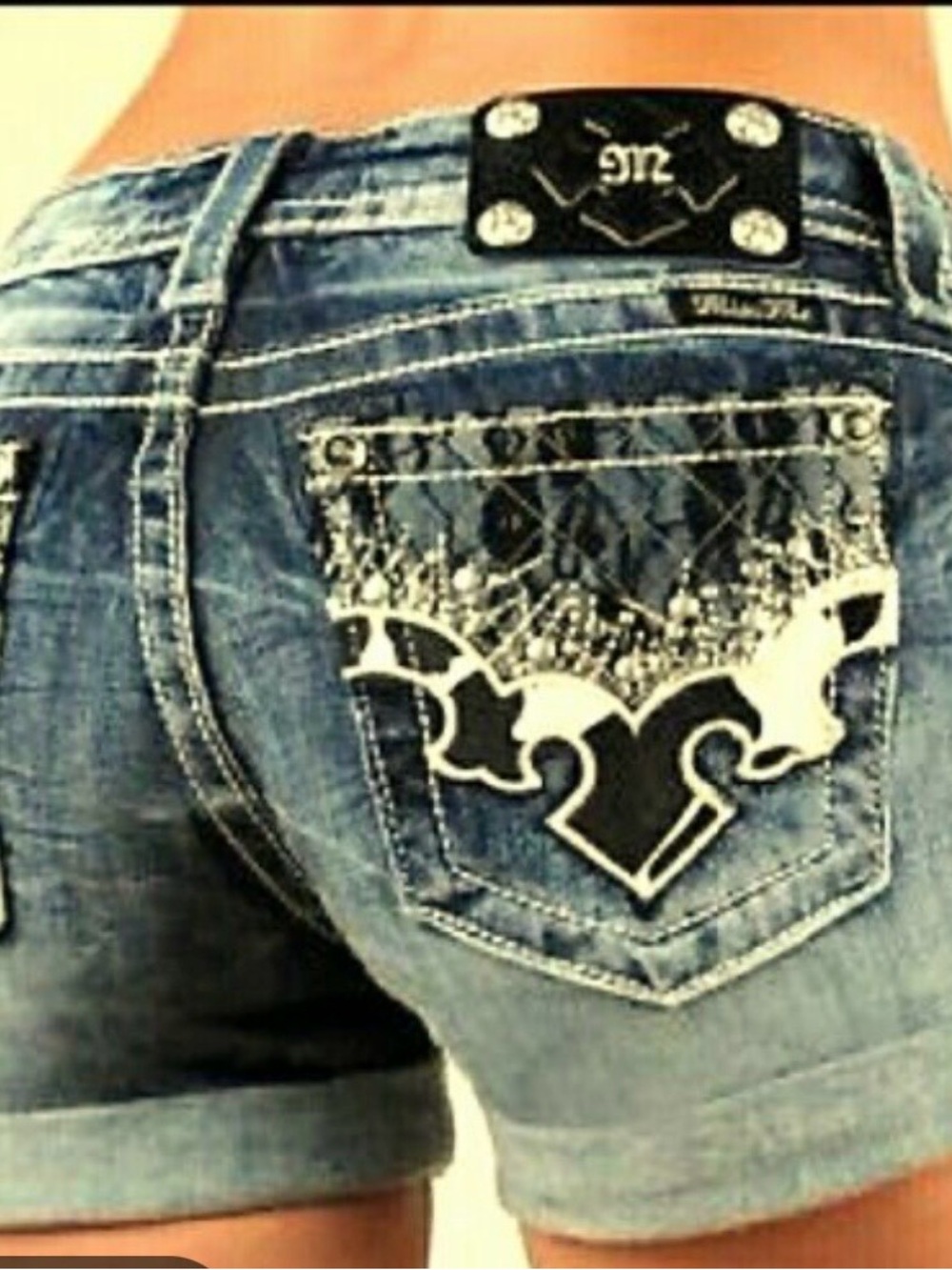 Miss Me Denim Shorts with Embellished Back Pockes